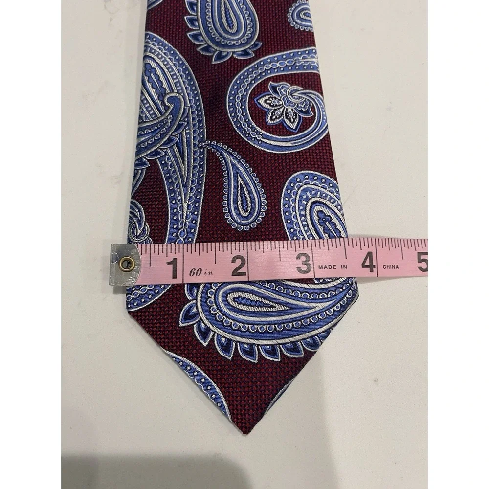 Jos A Bank Signature Collection Paisley Silk Tie Burgundy Blue Classic Mens EUC